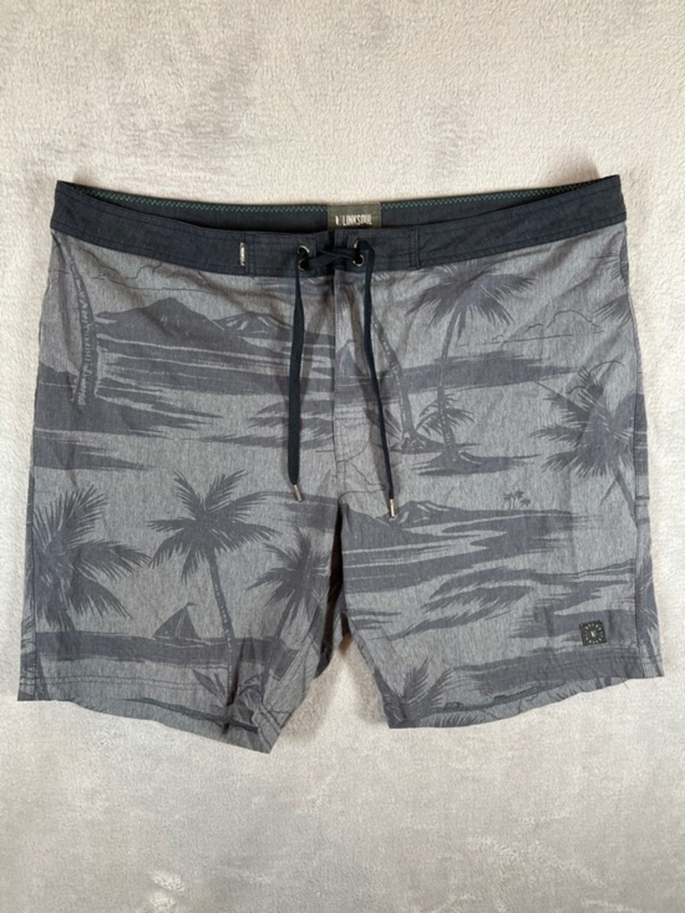 Linksoul Mens Grey Tropical Palm Print Board‎ Shorts Swim Trunks Size 40